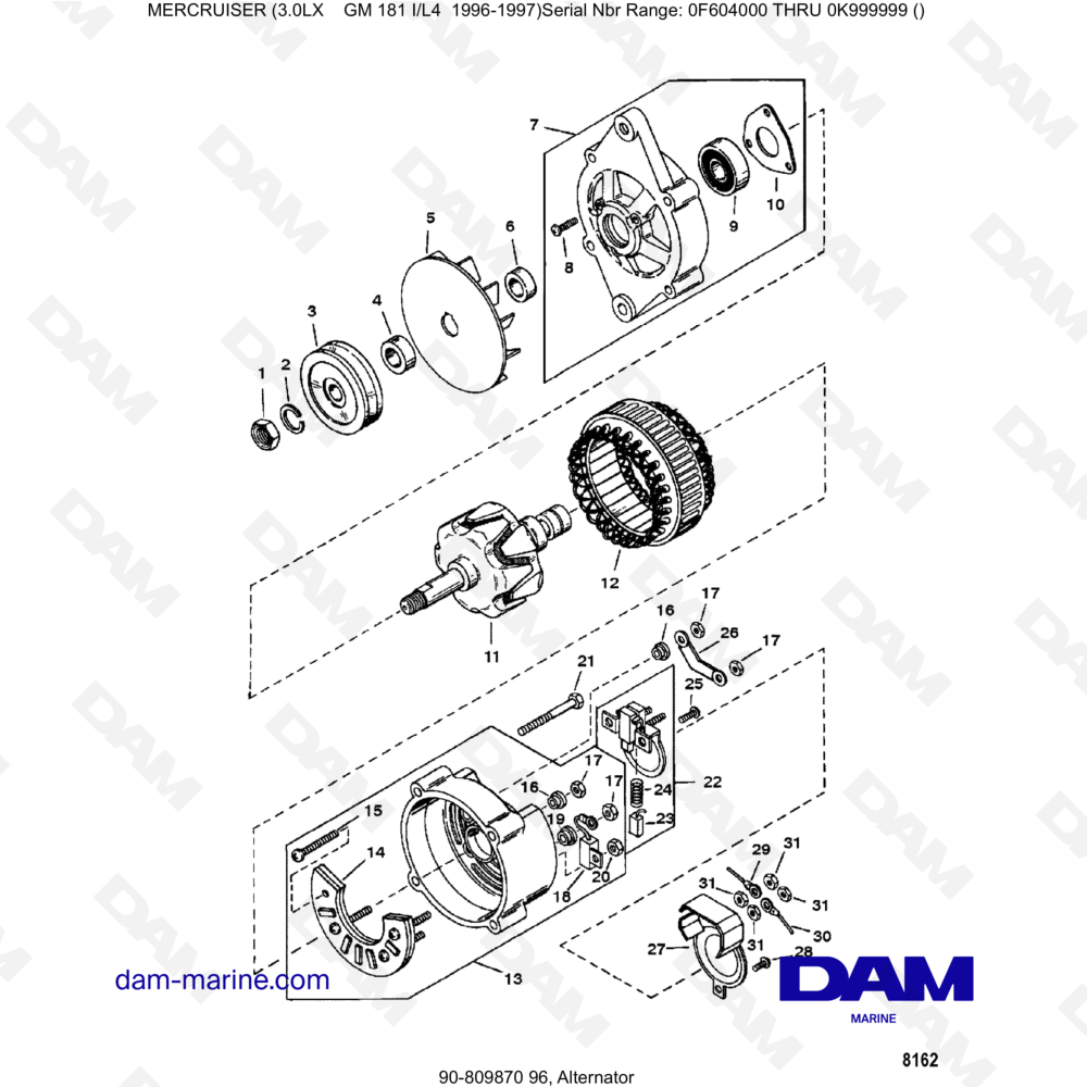 Vue éclatée ALTERNADOR pour moteur MERCRUISER 3.0LX GM181