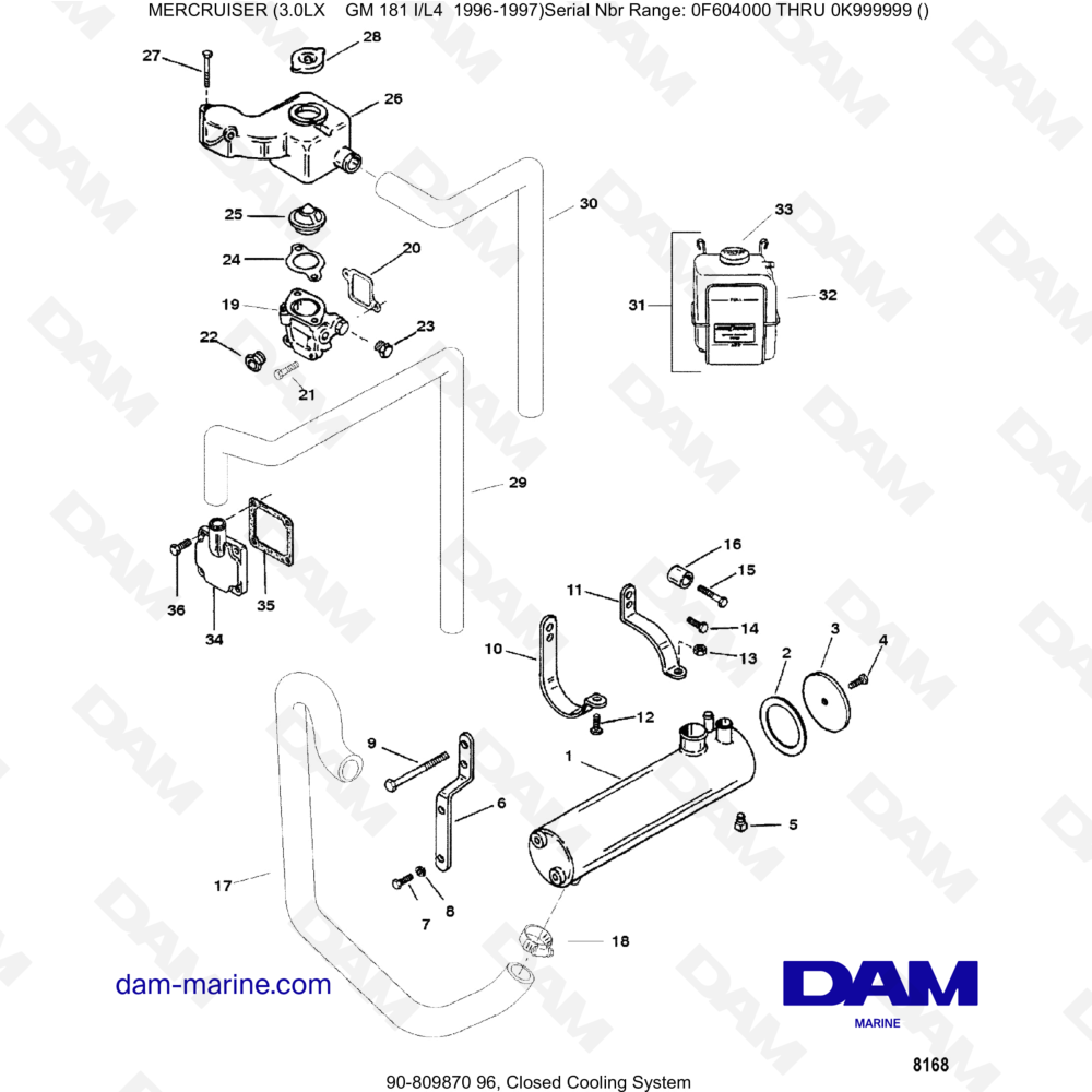 Vue éclatée SISTEMA DE REFRIGERACIÓN CERRADO pour moteur MERCRUISER 3.0LX GM181