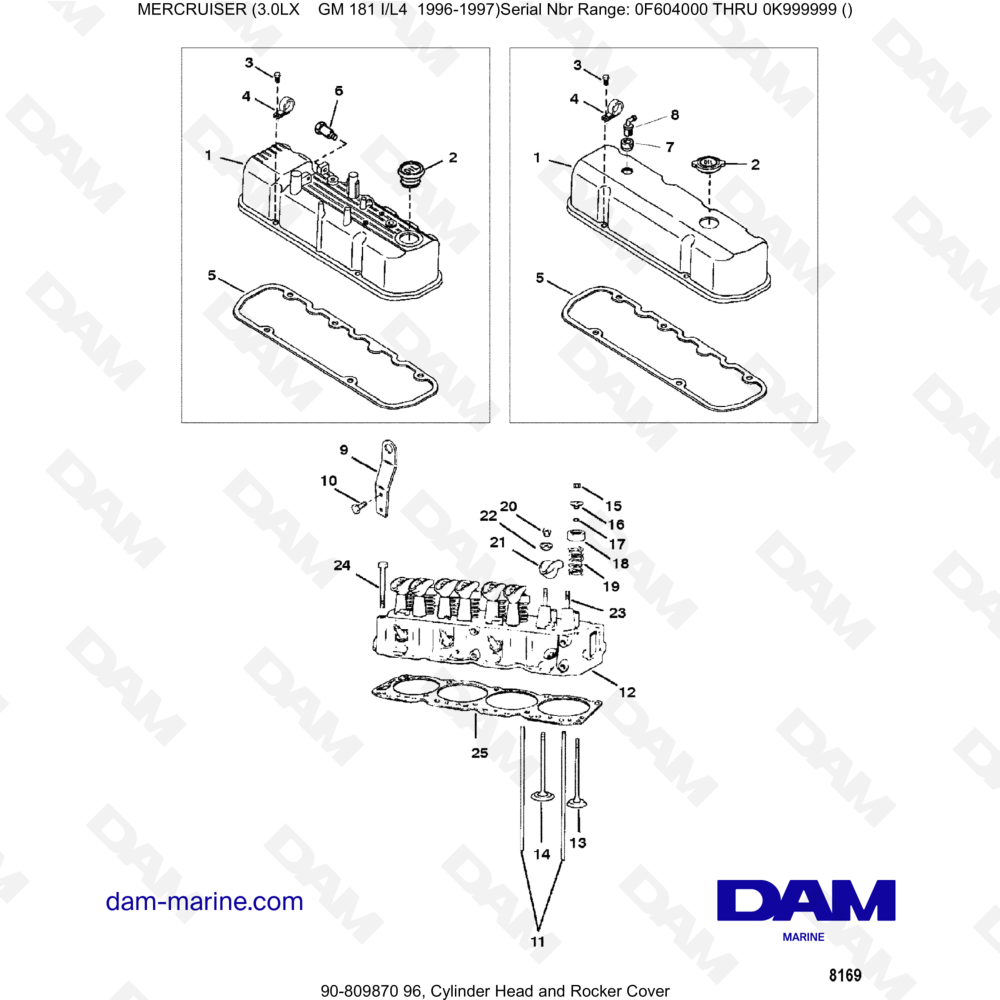 Vue éclatée CULATA Y TAPA DE BALANCINES pour moteur MERCRUISER 3.0LX GM181