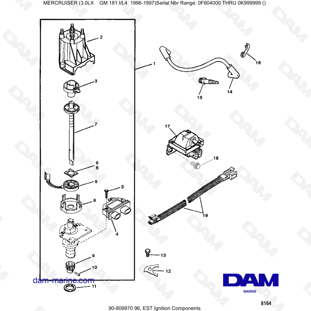 Vue éclatée COMPONENTES DE ENCENDIDO EST pour moteur MERCRUISER 3.0LX GM181
