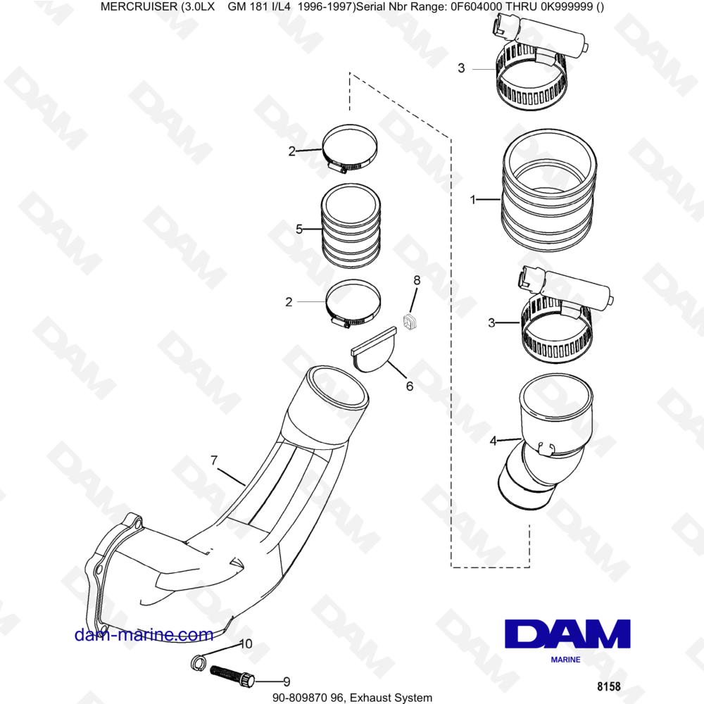 Vue éclatée SISTEMA DE ESCAPE pour moteur MERCRUISER 3.0LX GM181