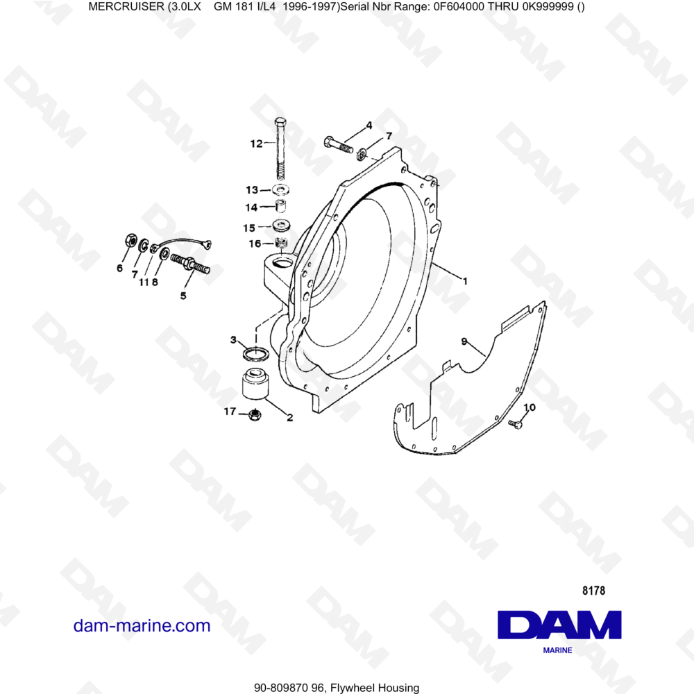 Vue éclatée CARCASA DEL VOLANTE pour moteur MERCRUISER 3.0LX GM181