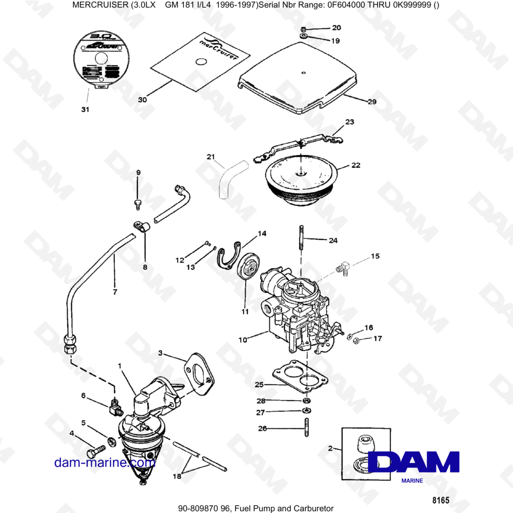 Vue éclatée BOMBA DE COMBUSTIBLE Y CARBURADOR pour moteur MERCRUISER 3.0LX GM181