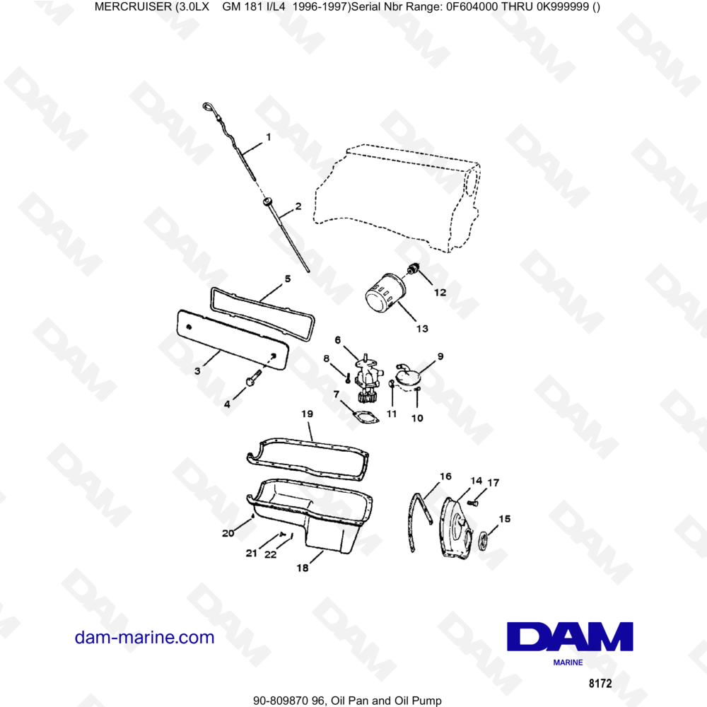 Vue éclatée CÁRTER DE ACEITE Y BOMBA DE ACEITE pour moteur MERCRUISER 3.0LX GM181