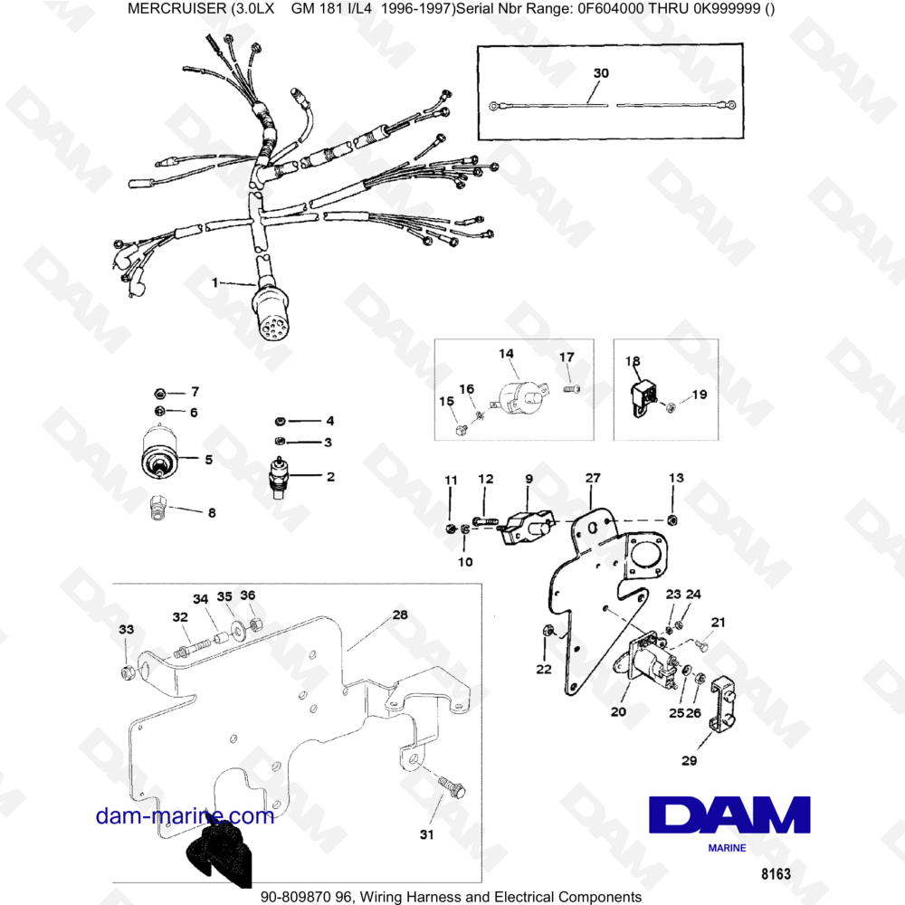 Vue éclatée ARNÉS DE CABLEADO Y COMPONENTES ELÉCTRICOS pour moteur MERCRUISER 3.0LX GM181