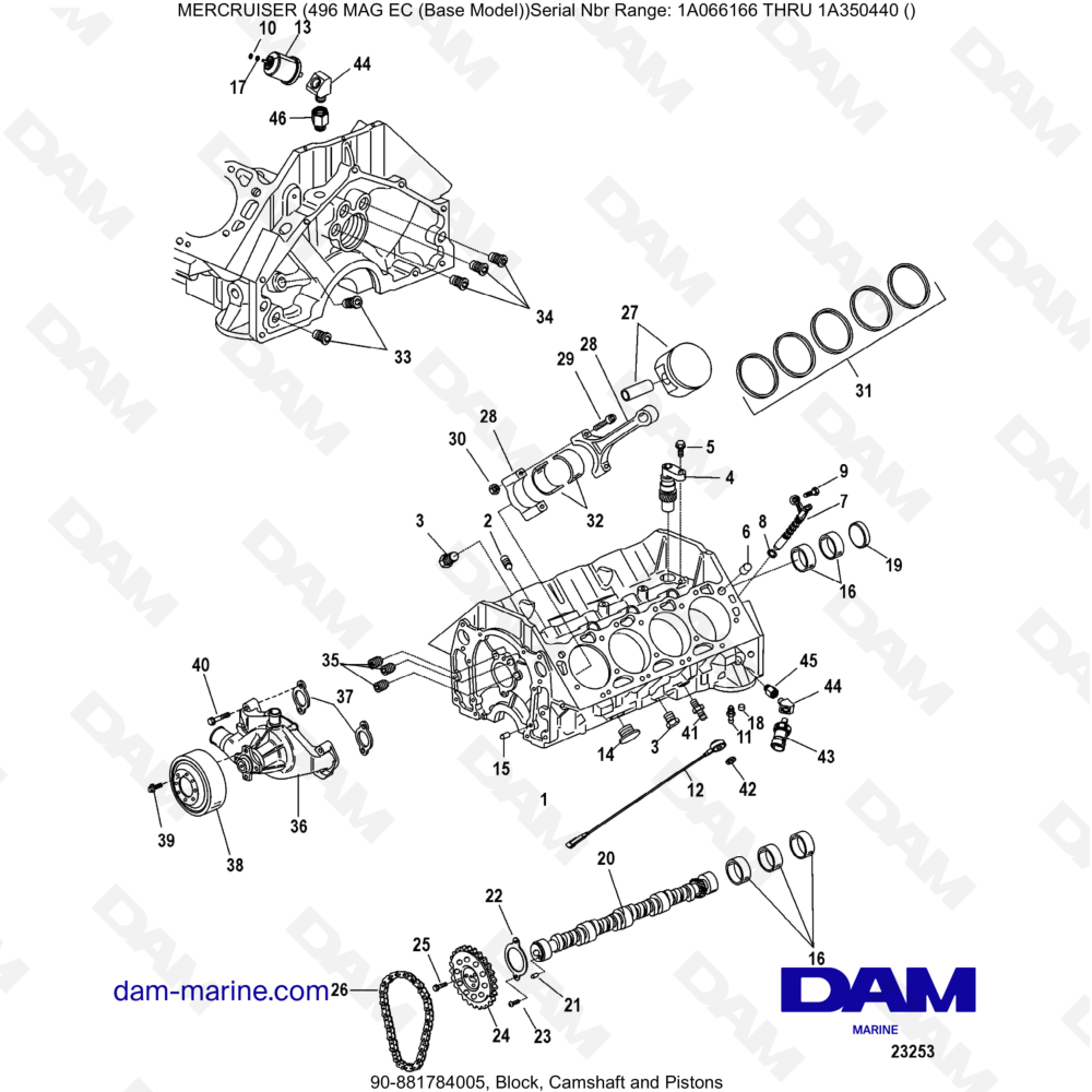 Vue éclatée BLOCCO, ALBERO MOTORE, POMPA DELL'OLIO E COPERCHIO ANTERIORE pour moteur MERCRUISER 8.1L 496 MAG EC