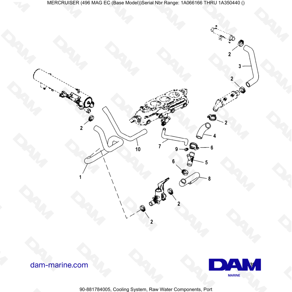 Vue éclatée SISTEMA DI RAFFREDDAMENTO, COMPONENTI DELL'ACQUA GREZZA pour moteur MERCRUISER 8.1L 496 MAG EC