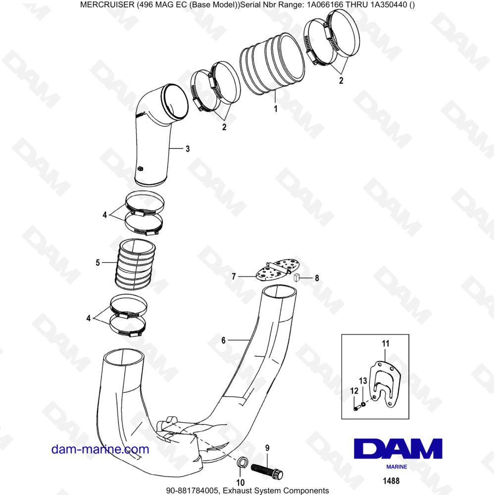 Vue éclatée COMPONENTI DEL SISTEMA DI SCARICO pour moteur MERCRUISER 8.1L 496 MAG EC