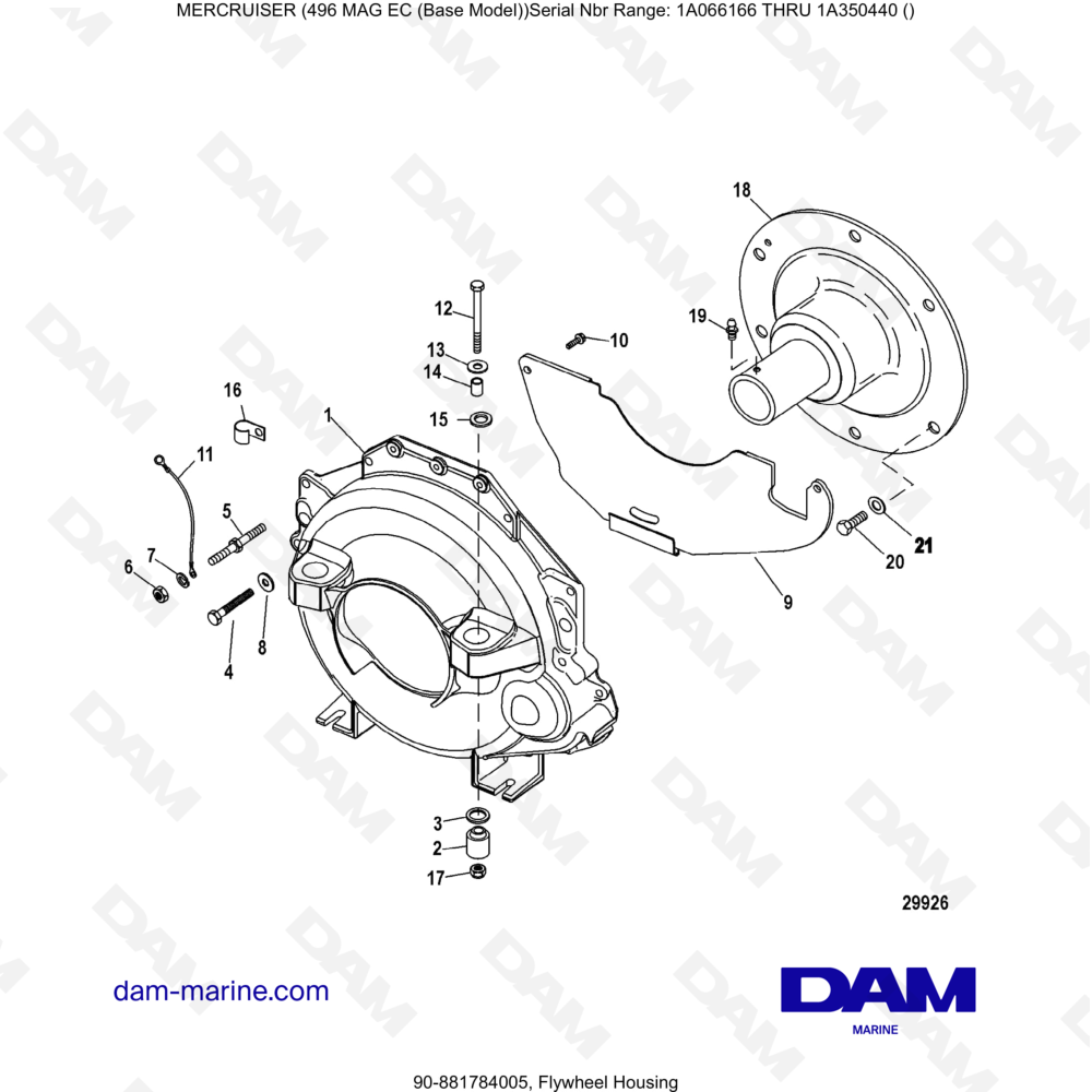 Vue éclatée ALLOGGIAMENTO DEL VOLANO pour moteur MERCRUISER 8.1L 496 MAG EC
