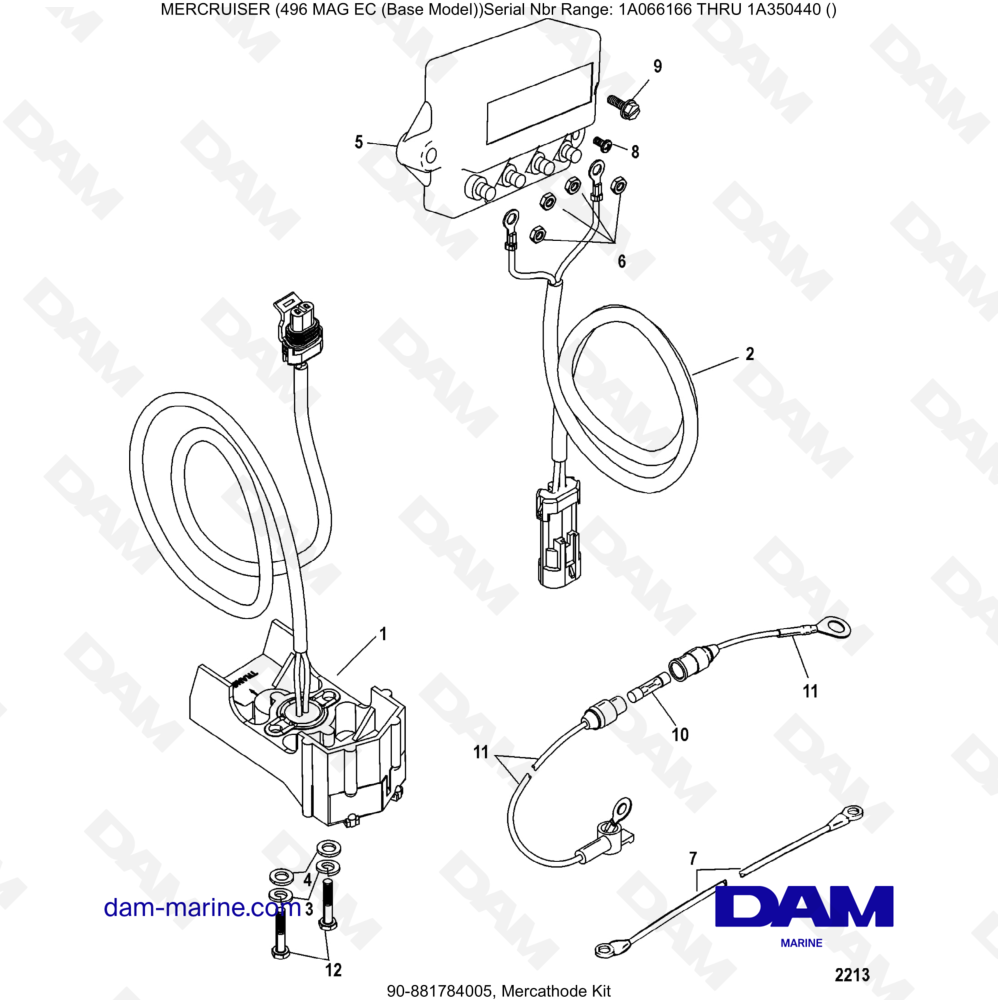 Vue éclatée KIT MERCATHODE pour moteur MERCRUISER 8.1L 496 MAG EC