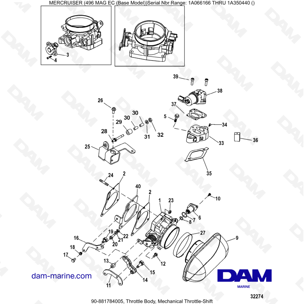 Vue éclatée CORPO FARFALLATO, CAMBIO ACCELERATORE MECCANICO pour moteur MERCRUISER 8.1L 496 MAG EC