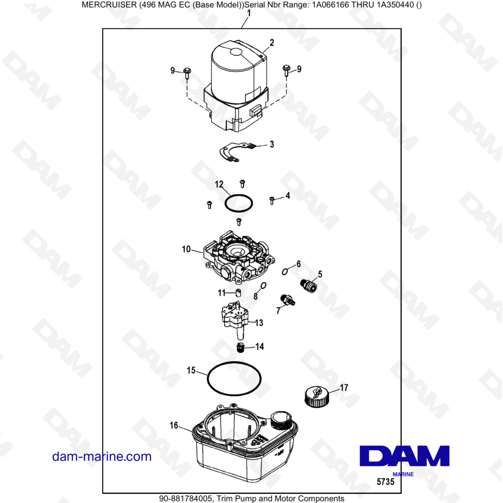 Vue éclatée COMPONENTI DELLA POMPA E DEL MOTORE TRIM pour moteur MERCRUISER 8.1L 496 MAG EC