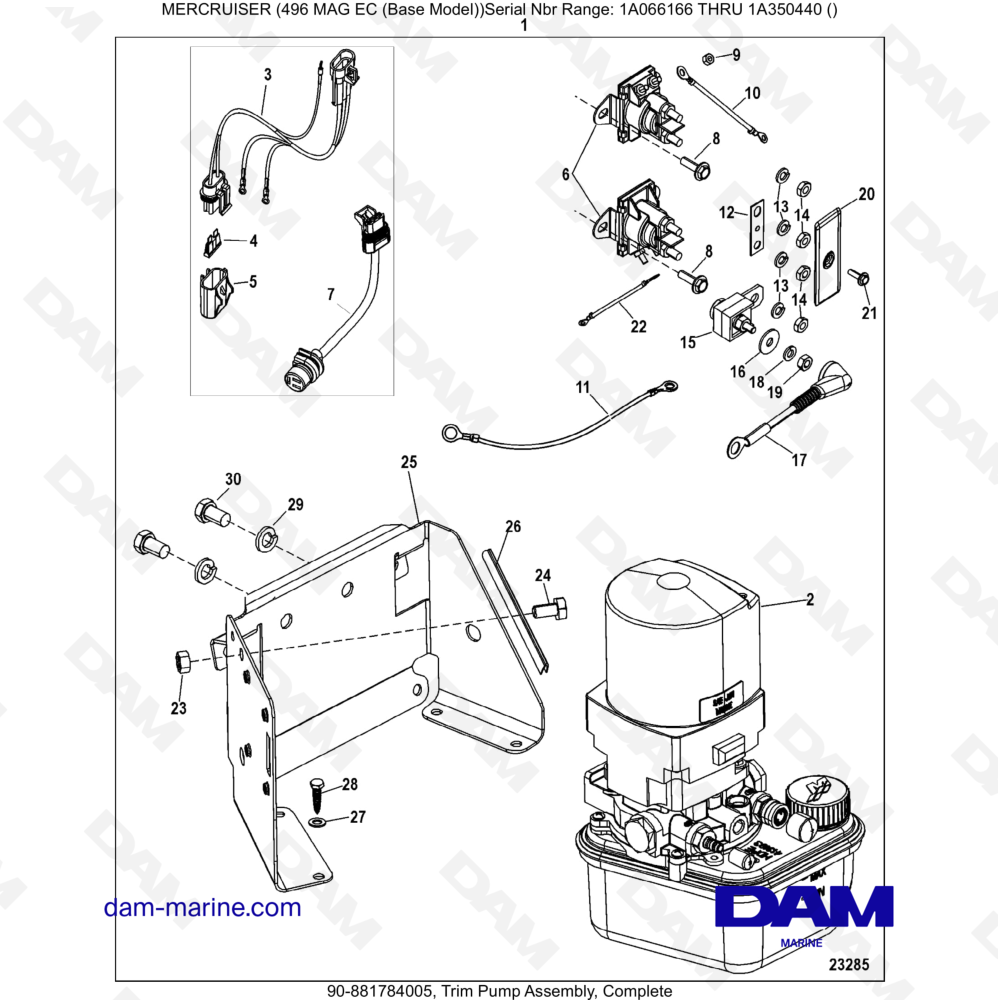 Vue éclatée GRUPPO POMPA TRIM pour moteur MERCRUISER 8.1L 496 MAG EC