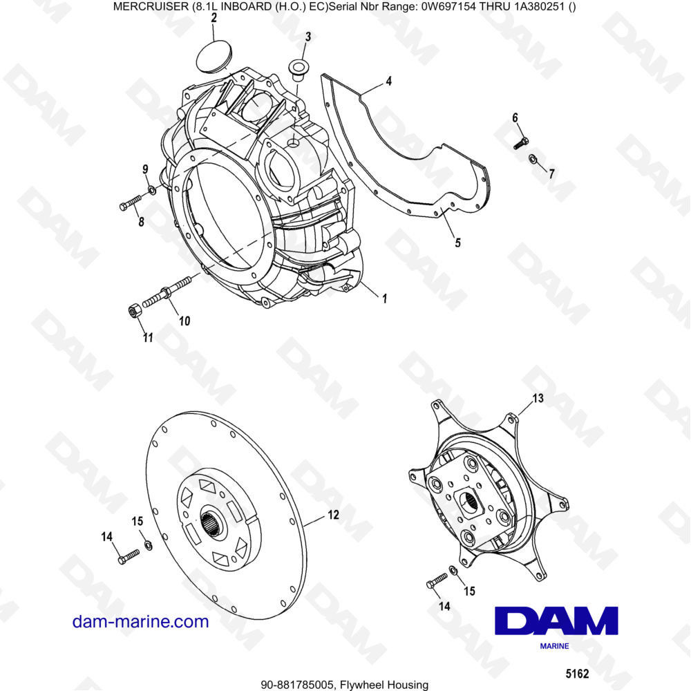 Vue éclatée ALLOGGIAMENTO DEL VOLANO pour moteur MERCRUISER 8.1L INBOARD (H.O)