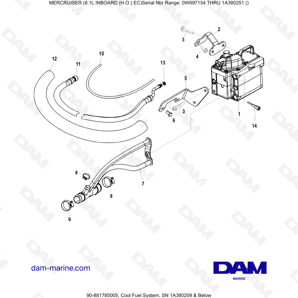 Vue éclatée SISTEMA DI ALIMENTAZIONE DEL CARBURANTE RAFFREDDATO pour moteur MERCRUISER 8.1L INBOARD (H.O)
