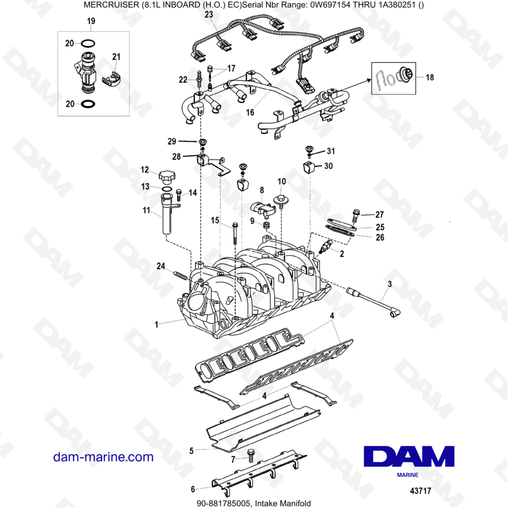 Vue éclatée COLLETTORE DI ASPIRAZIONE pour moteur MERCRUISER 8.1L INBOARD (H.O)
