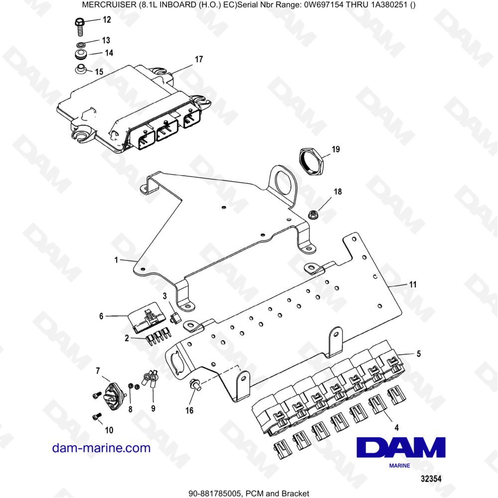 Vue éclatée PCM e staffa pour moteur MERCRUISER 8.1L INBOARD (H.O)
