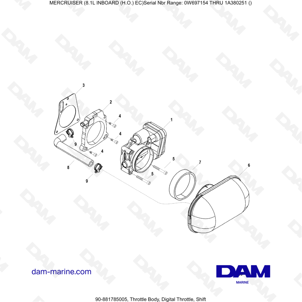 Vue éclatée CORPO FARFALLATO, ACCELERATORE DIGITALE, CAMBIO pour moteur MERCRUISER 8.1L INBOARD (H.O)