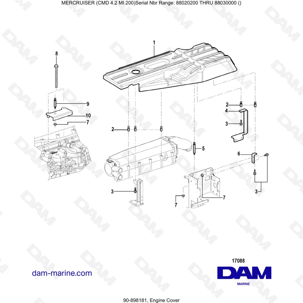 Vue éclatée ENGINE COVER pour moteur MERCRUISER CMD 4.2 MI 200