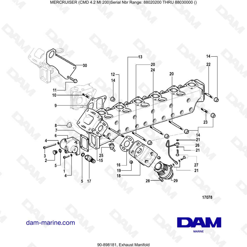 Vue éclatée EXHAUST MANIFOLD pour moteur MERCRUISER CMD 4.2 MI 200