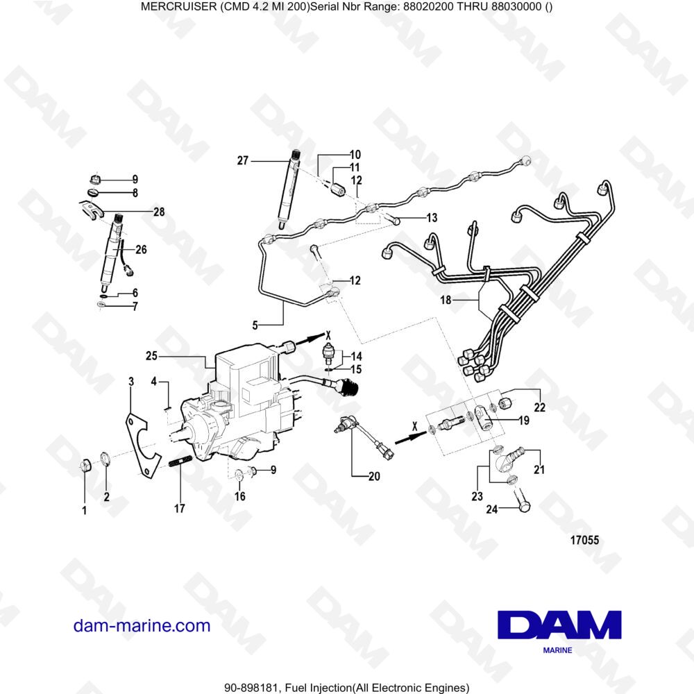 Vue éclatée FUEL INJECTION (ELECTRONIC MOTORS) pour moteur MERCRUISER CMD 4.2 MI 200