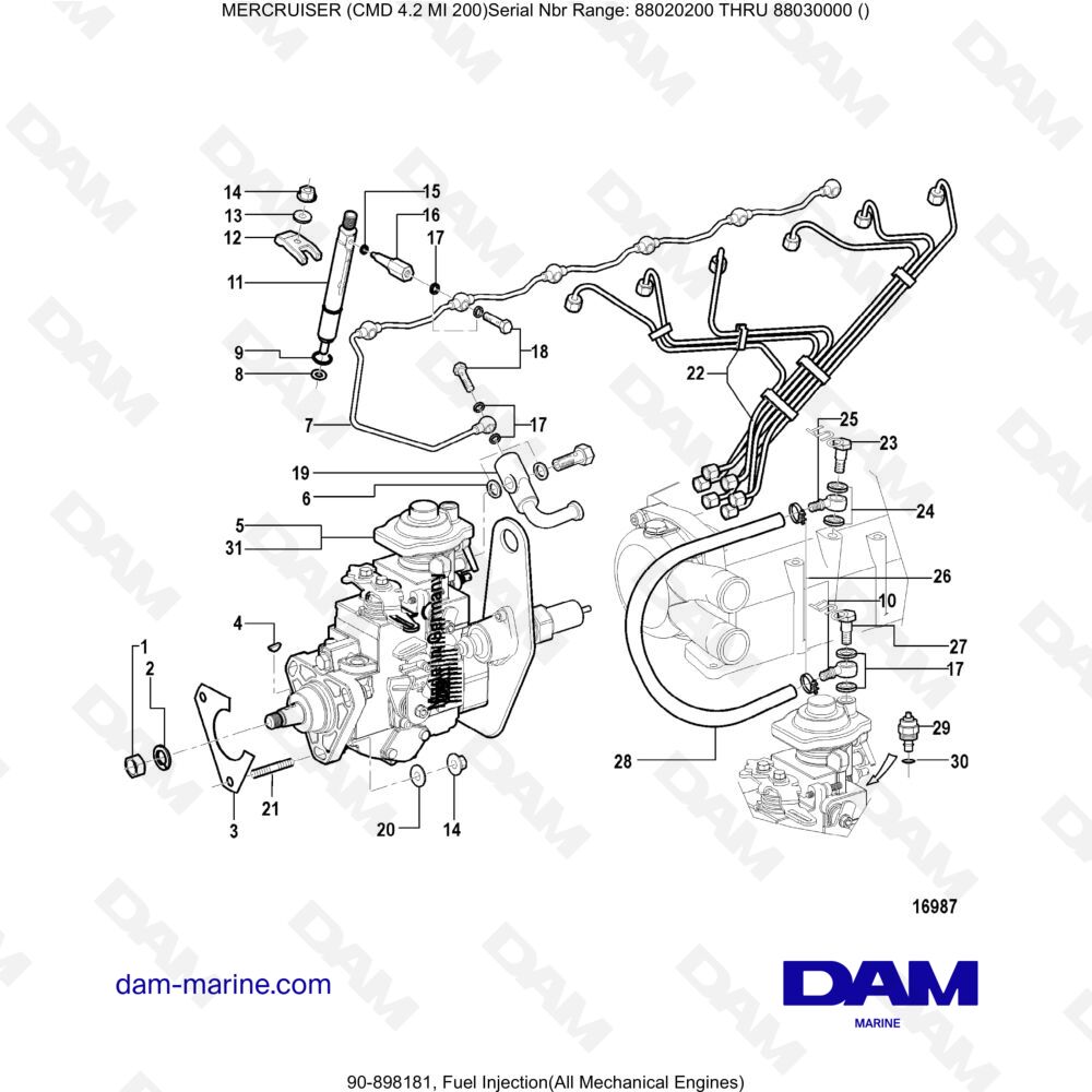 Vue éclatée FUEL INJECTION (MECA) pour moteur MERCRUISER CMD 4.2 MI 200