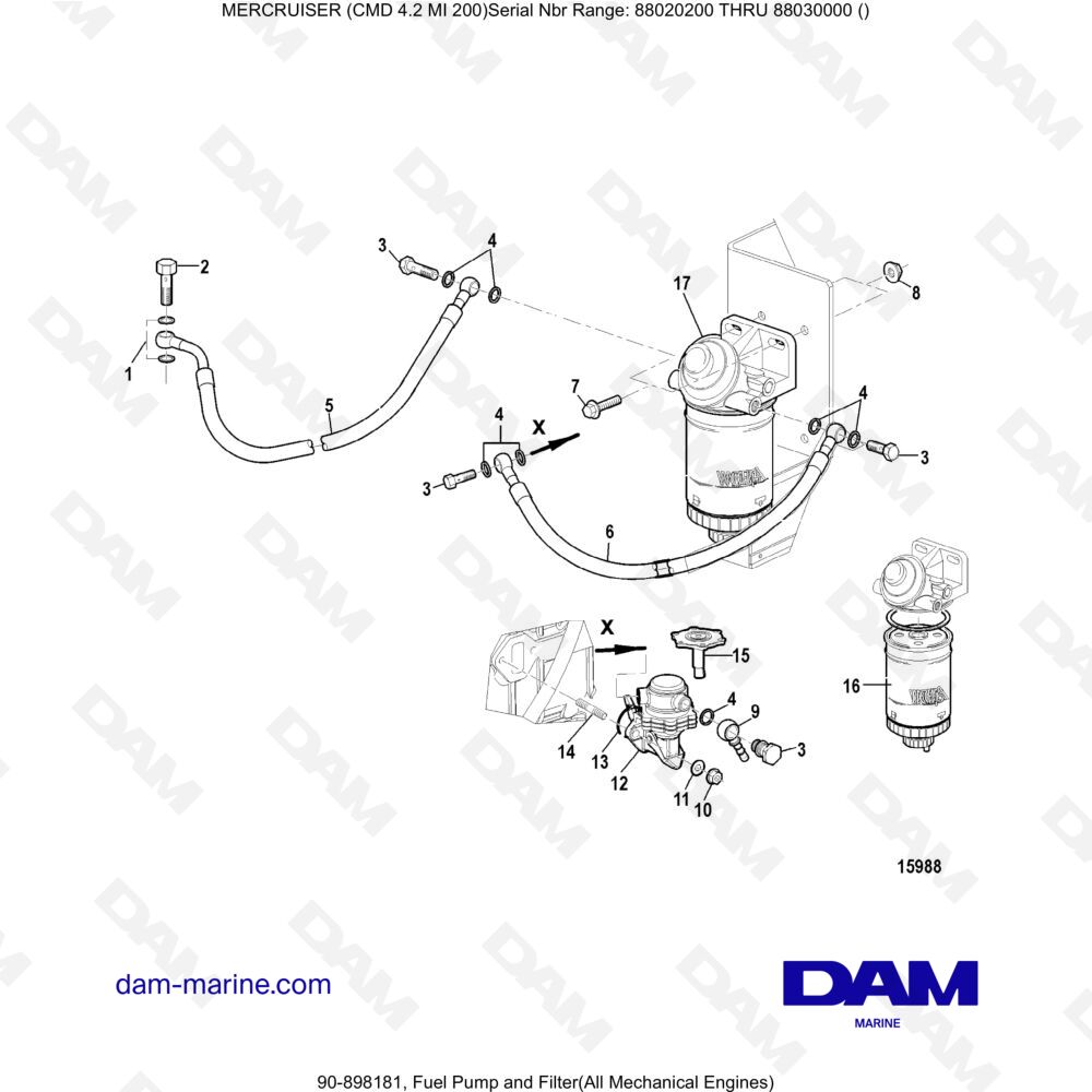 Vue éclatée FUEL PUMP AND FILTER (MECA) pour moteur MERCRUISER CMD 4.2 MI 200
