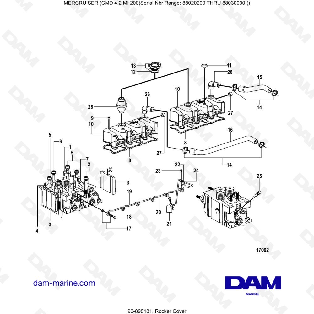 Vue éclatée ROCKER'S LID pour moteur MERCRUISER CMD 4.2 MI 200
