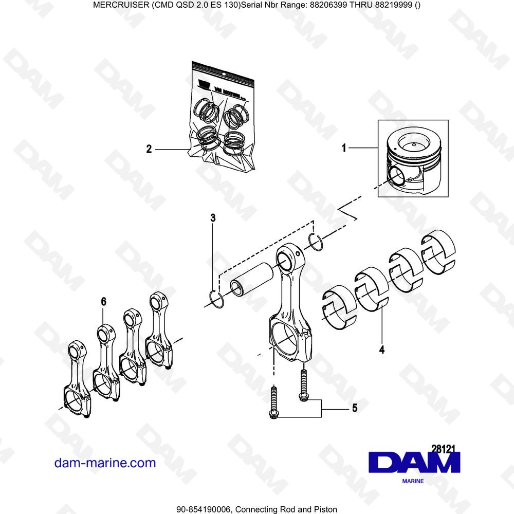 Vue éclatée BIELLA E PISTONE pour moteur MERCRUISER CMD QSD 2.0 ES 130