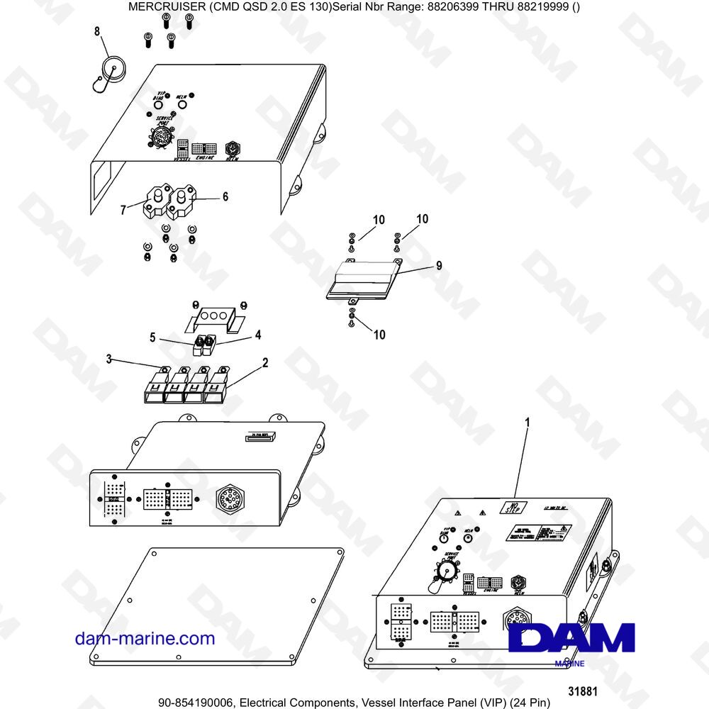 Vue éclatée COMPONENTI ELETTRICI, PANNELLO DI INTERFACCIA IMBARCAZIONE (VIP) (24 PIN) pour moteur MERCRUISER CMD QSD 2.0 ES 130