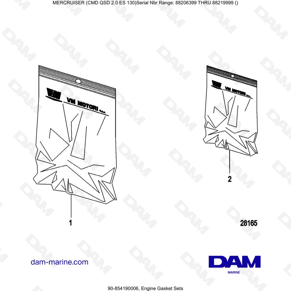 Vue éclatée SET GUARNIZIONI MOTORE pour moteur MERCRUISER CMD QSD 2.0 ES 130