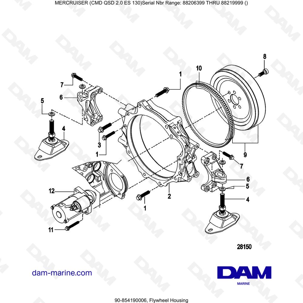 Vue éclatée ALLOGGIAMENTO DEL VOLANO pour moteur MERCRUISER CMD QSD 2.0 ES 130