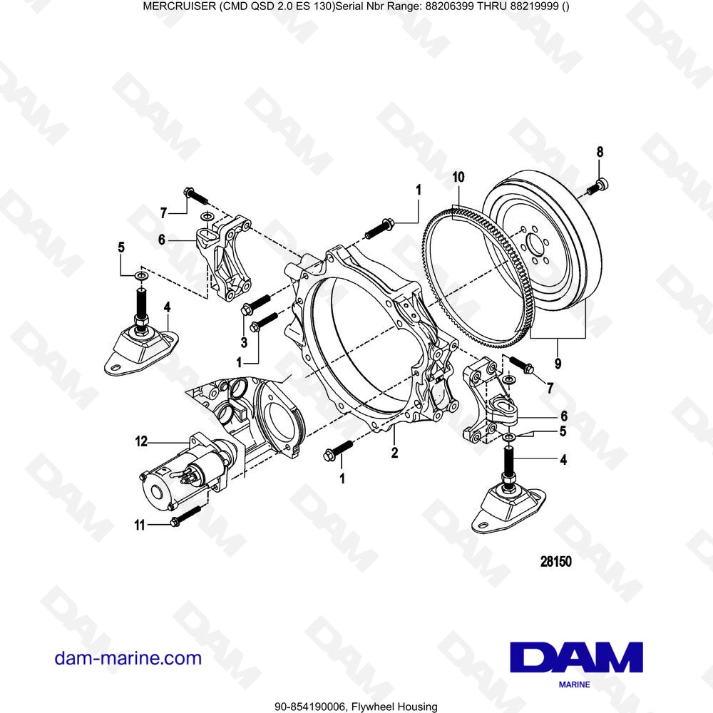 Vue éclatée CARTER DE VOLANT MOTEUR pour moteur Mercruiser CMD QSD 2.0 ES 150