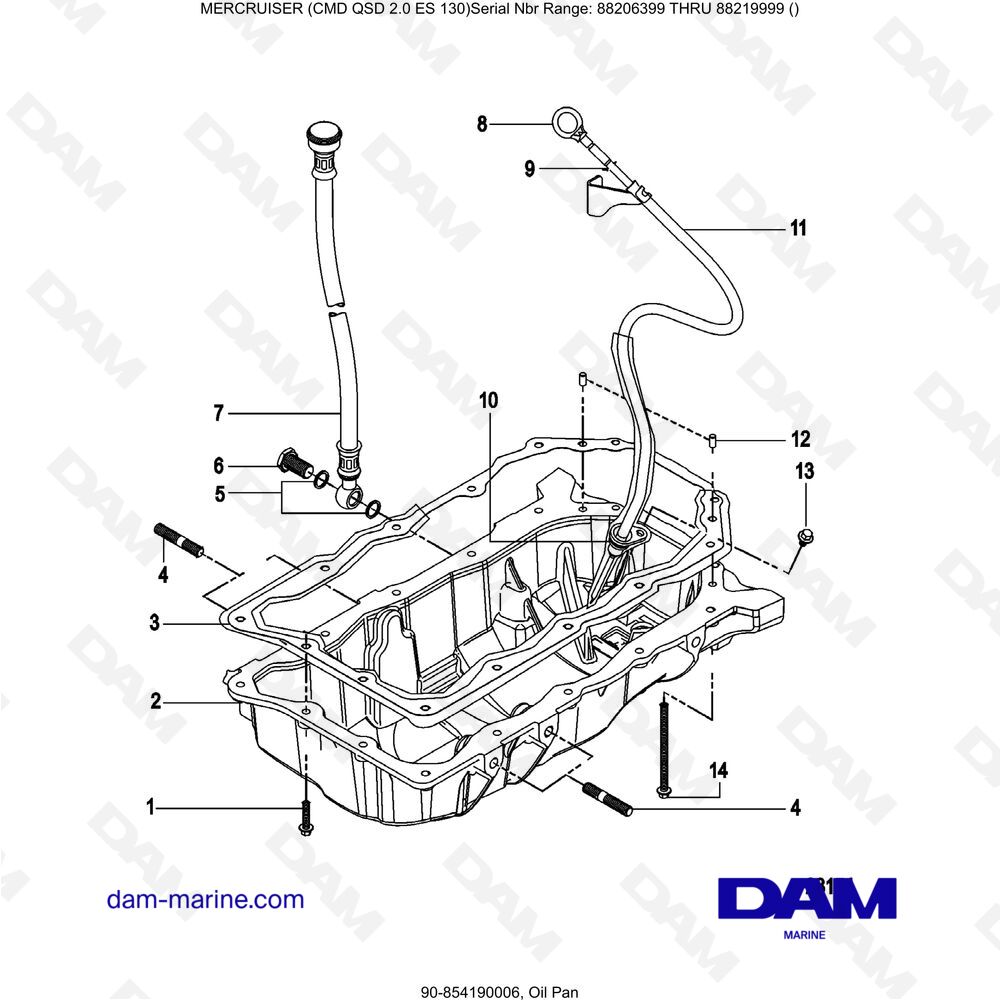 Vue éclatée PLAQUE D'HUILE pour moteur Mercruiser CMD QSD 2.0 ES 150