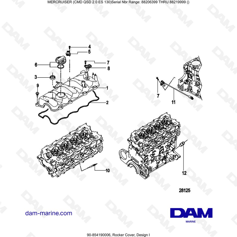 Vue éclatée COUVERCLE À BASCULE, MODÈLE I pour moteur Mercruiser CMD QSD 2.0 ES 150