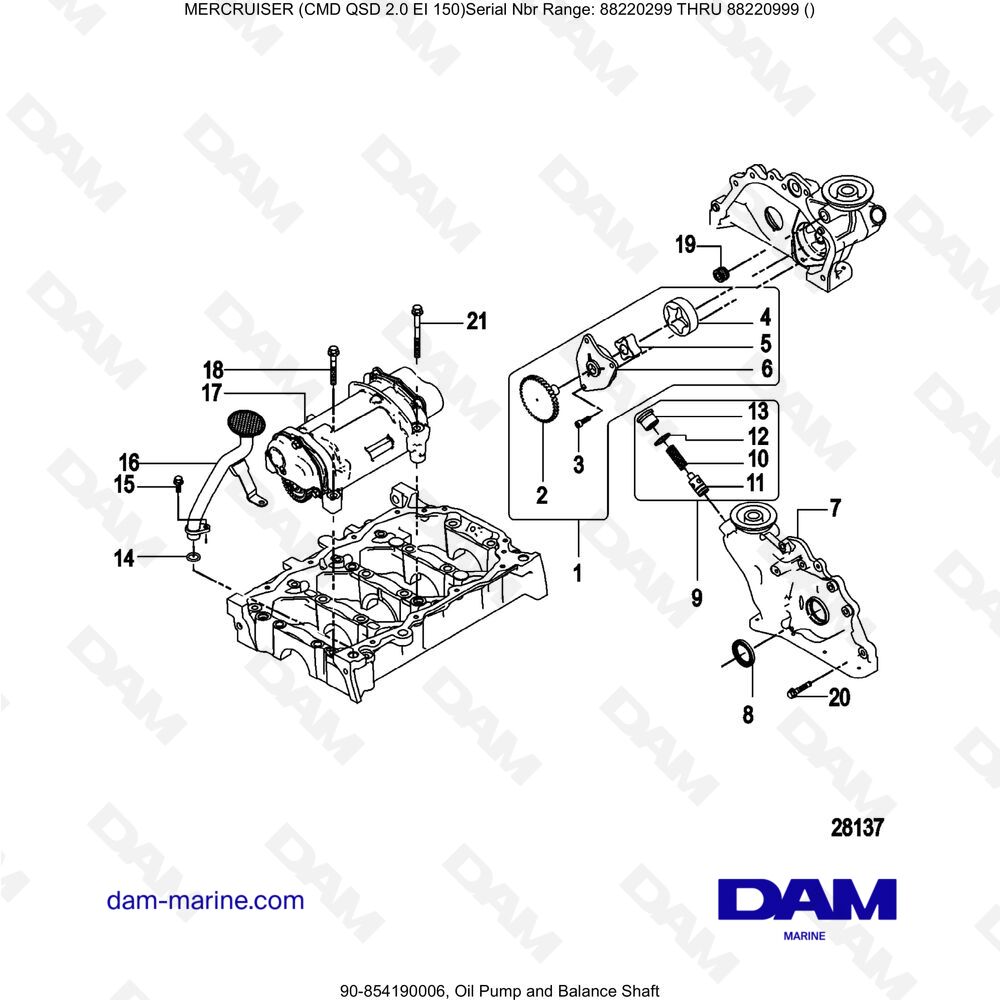 Vue éclatée BOMBA DE ACEITE Y EJE DE EQUILIBRIO pour moteur Mercruiser CMD QSD 2.0 EI 150