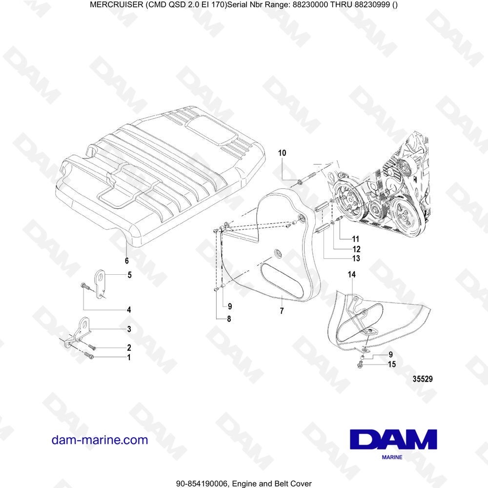 Vue éclatée COPERCHIO MOTORE E CINGHIA pour moteur Mercruiser CMD QSD 2.0 EI 170