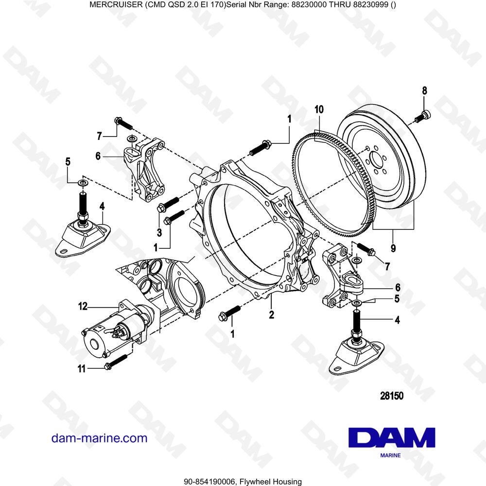 Vue éclatée ALLOGGIAMENTO DEL VOLANO pour moteur Mercruiser CMD QSD 2.0 EI 170