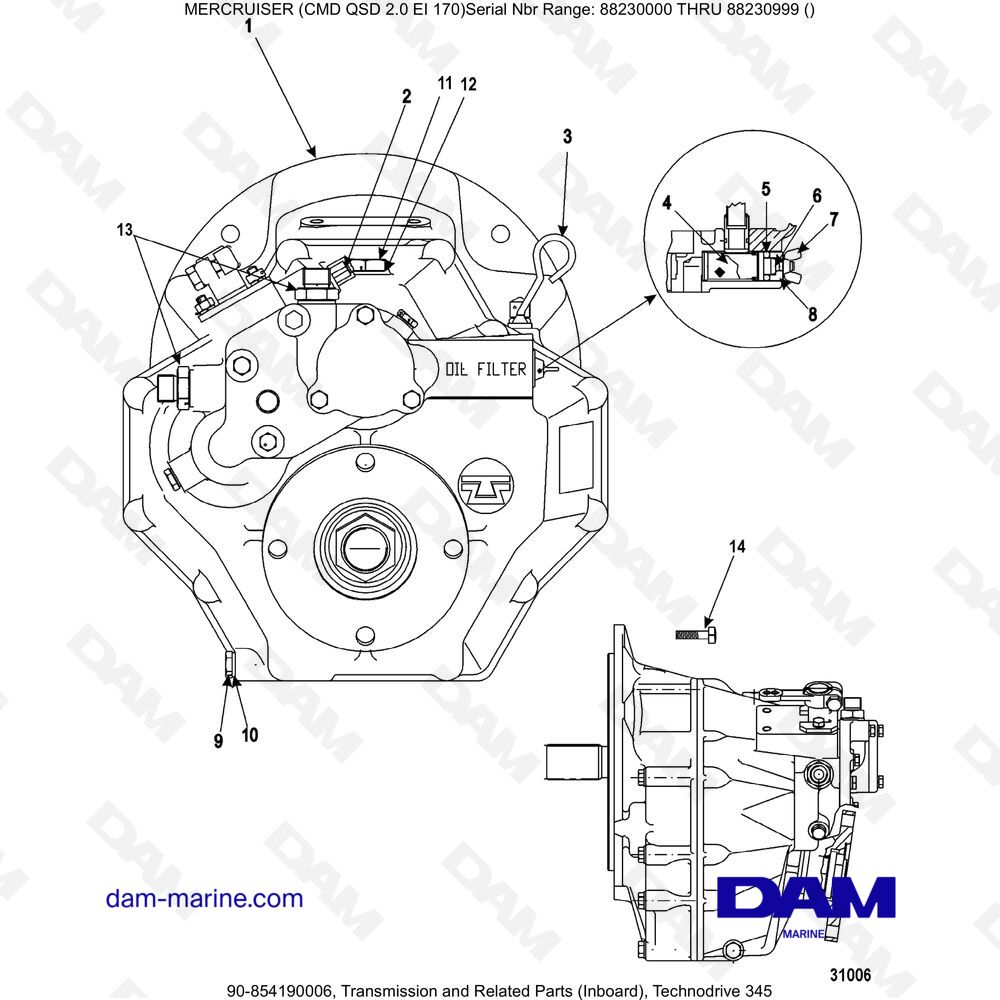 Vue éclatée TRASMISSIONE E PARTI CORRELATE (ENTROBORDO), TECHNODRIVE 345 pour moteur Mercruiser CMD QSD 2.0 EI 170