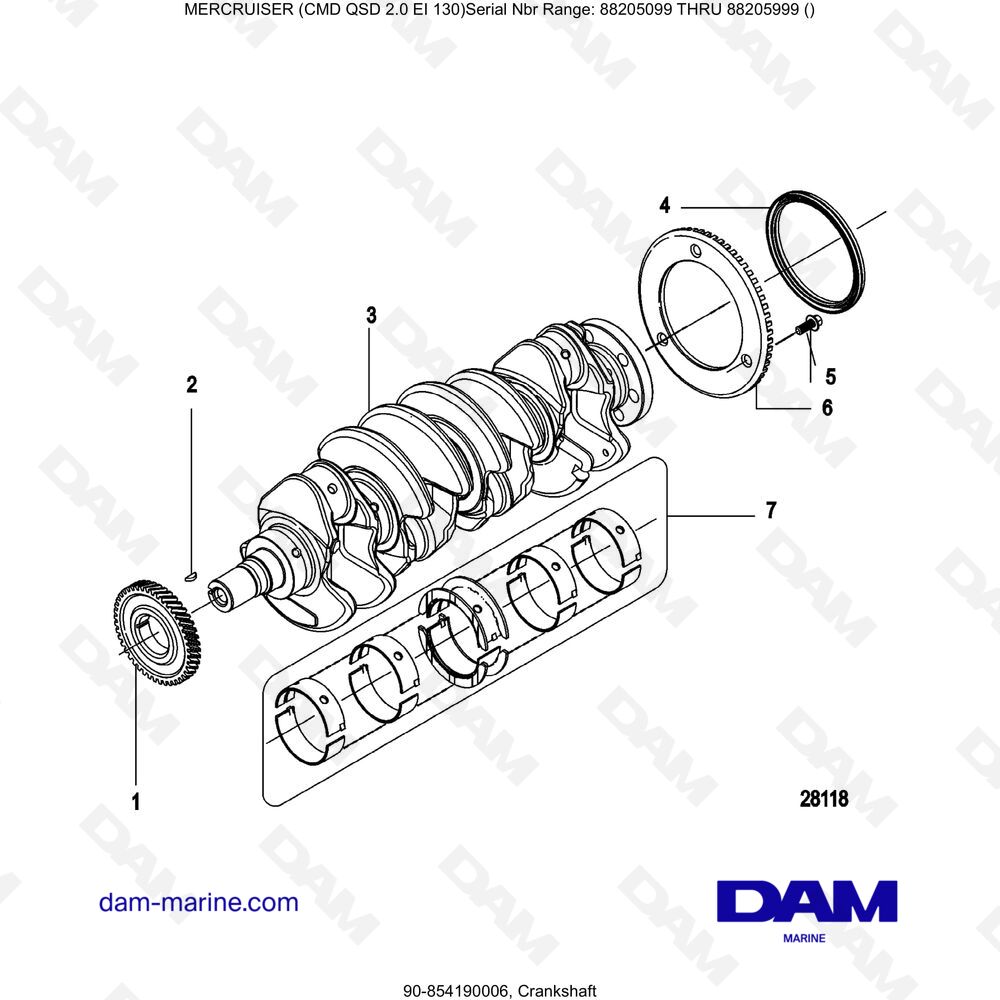 Vue éclatée CIGÜEÑAL pour moteur Mercruiser CMD QSD 2.0 EI 130