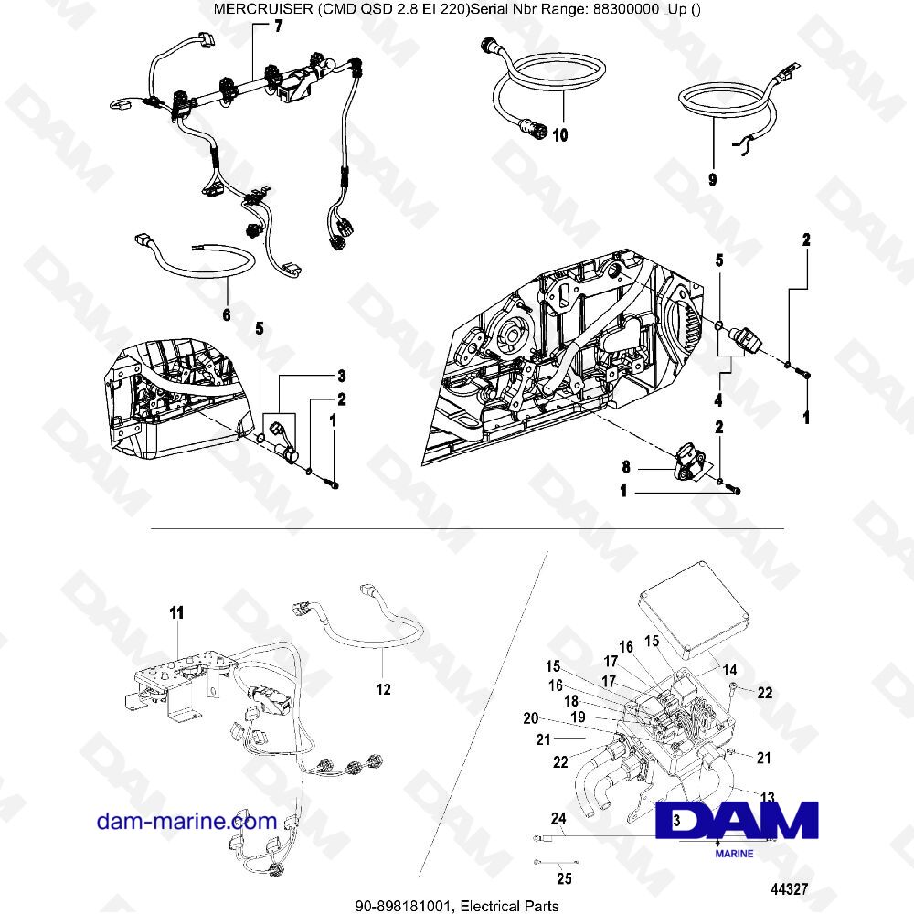 Vue éclatée ECM pour moteur MERCRUISER CMD QSD 2.8 EI 220