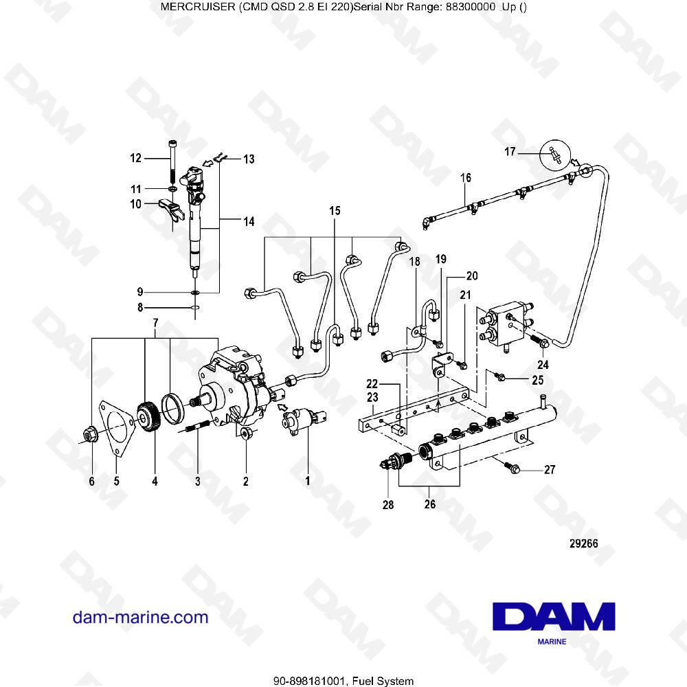 Vue éclatée SYSTÈME D'ALIMENTATION pour moteur MERCRUISER CMD QSD 2.8 EI 220