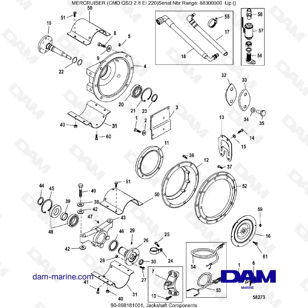 Vue éclatée COMPOSANTS D'ARBRE DE TRANSMISSION pour moteur MERCRUISER CMD QSD 2.8 EI 220