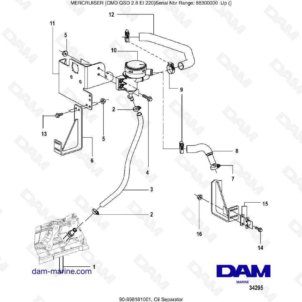 Vue éclatée SÉPARATEUR D'HUILE pour moteur MERCRUISER CMD QSD 2.8 EI 220
