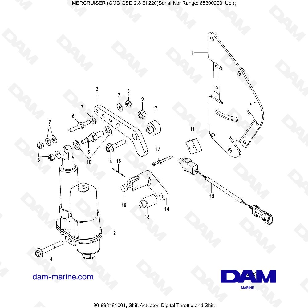 Vue éclatée ACTIONNEUR DE CHANGEMENT DE VITESSE, ACCÉLÉRATEUR ET CHANGEMENT DE VITESSE NUMÉRIQUES pour moteur MERCRUISER CMD QSD 2.8 EI 220