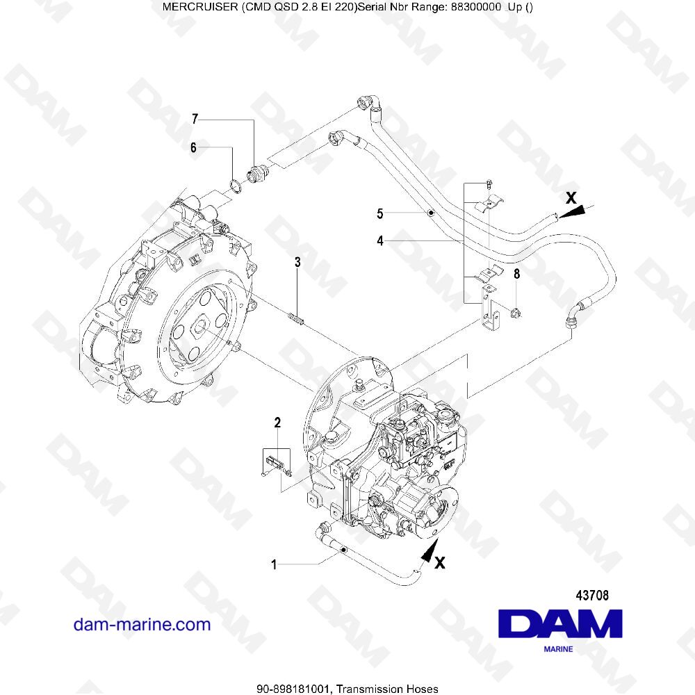 Vue éclatée TUYAUX DE TRANSMISSION pour moteur MERCRUISER CMD QSD 2.8 EI 220