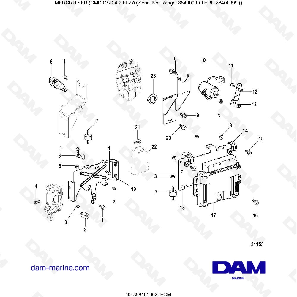 Vue éclatée ECM pour moteur MERCRUISER CMD QSD 4.2 EI 270