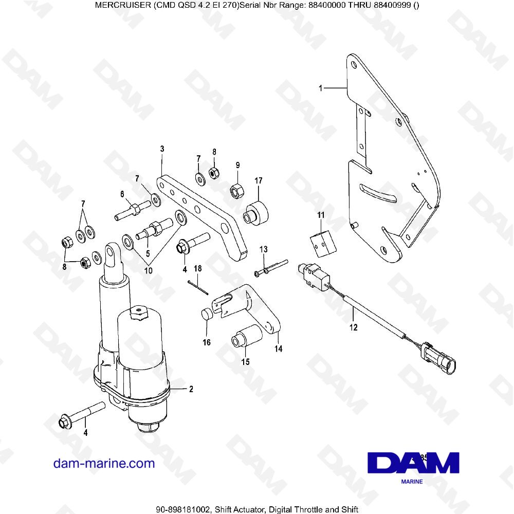 Vue éclatée ACTIONNEUR DE CHANGEMENT DE VITESSE, ACCÉLÉRATEUR ET CHANGEMENT DE VITESSE NUMÉRIQUES pour moteur MERCRUISER CMD QSD 4.2 EI 270