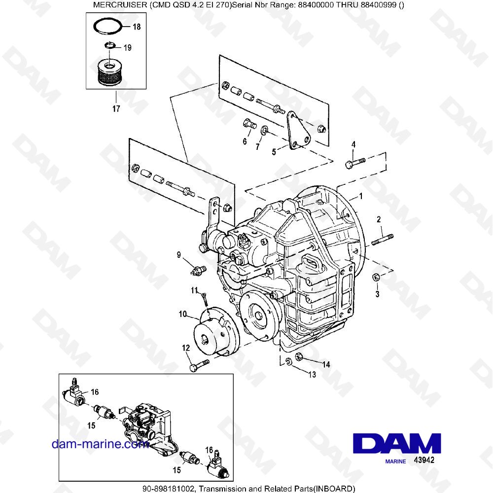 Vue éclatée TRANSMISSION ET PIÈCES CONNEXES (INTÉRIEUR) pour moteur MERCRUISER CMD QSD 4.2 EI 270