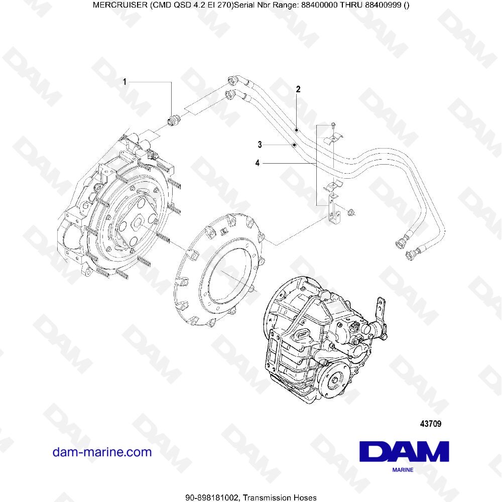 Vue éclatée TUYAUX DE TRANSMISSION pour moteur MERCRUISER CMD QSD 4.2 EI 270